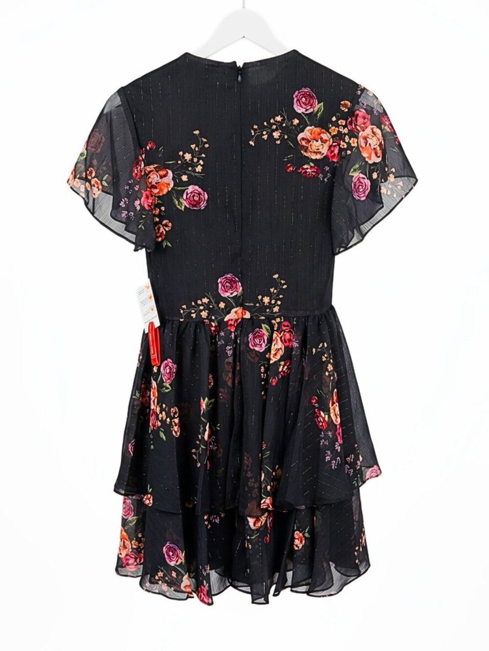 NWT IEENA Mac Duggal Tiered Ruffle Floral V Neck Mini Dress Size 0 - Picture 2 of 10